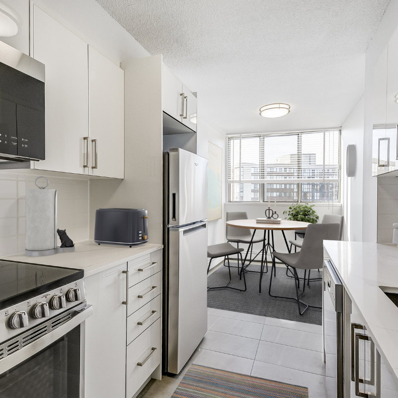 Renovated, staged kitchen at Marlborough Court.